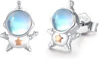 wholesale 925 Sterling Silver Moonstone Astronaut Stud Earrings Space Theme s for Women Girls-A1-Moonstone