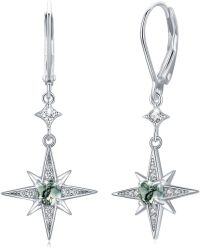 wholesale 925 Sterling Silver Green Starburst Moonstone Leverback Earrings-Star Earrings - Moss Agate