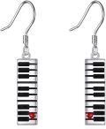 wholesale 925 Sterling Silver Dangle Earrings with Piano Keys and Heart Charm - Musician's Gift for Her-0-0