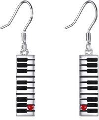 wholesale 925 Sterling Silver Dangle Earrings with Piano Keys and Heart Charm - Musician's Gift for Her-Piano