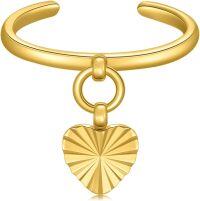 wholesale 14K Gold Adjustable Open Toe Cuff Ring for Women Dangle Heart Leaf-B- Diamond-cut Heart Style