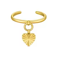 wholesale 14K Gold Adjustable Open Toe Cuff Ring for Women Dangle Heart Leaf-B- Diamond-cut Heart Style