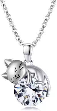 wholesale Wholesale 925 Sterling Silver Birthstone Cat Pendant Necklace Gift for Women-April