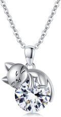 wholesale 925 Sterling Silver Cat Mom Baby Sleeping With Yellow Crystal Pendant Necklace-0-12