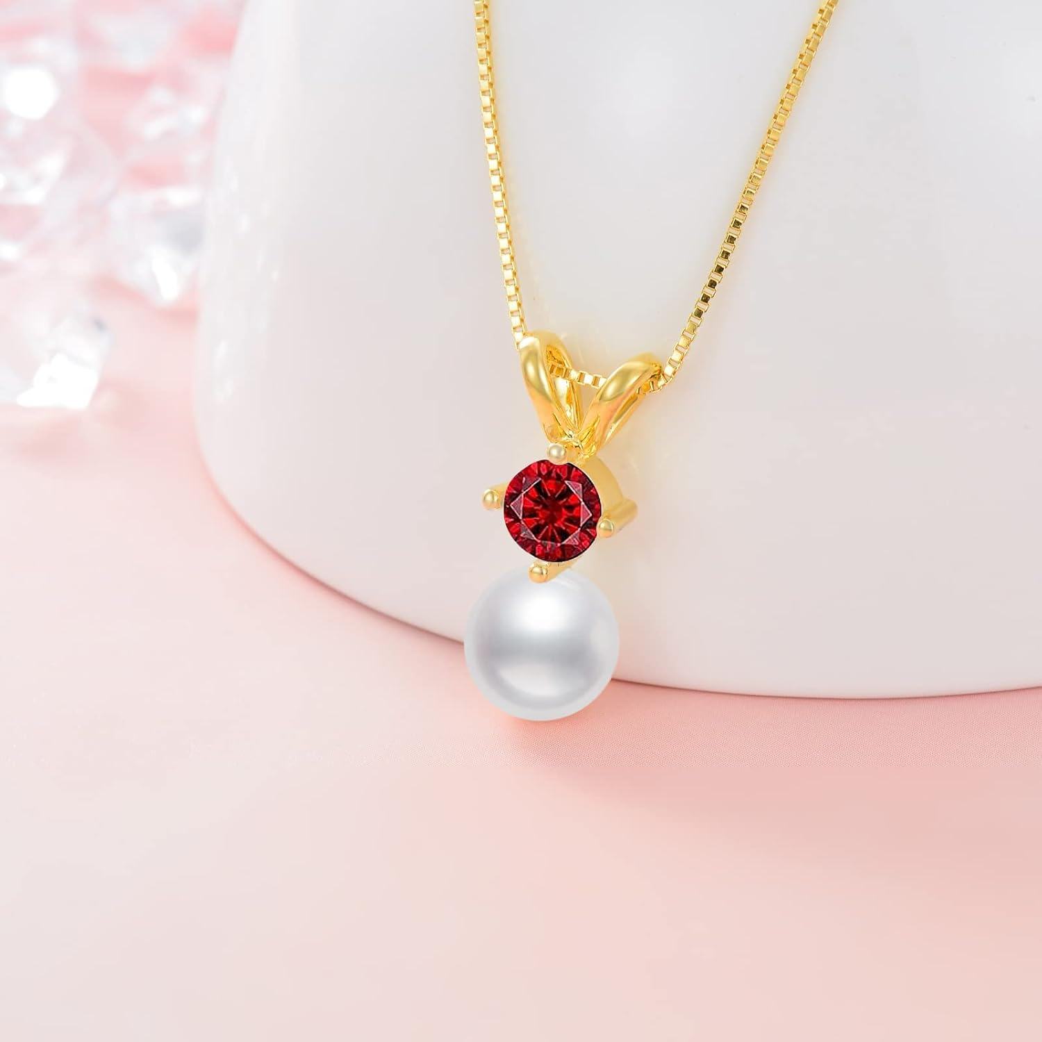  Sterling Silver Gold Plated Pearl Birthstone Necklace for Women -0-4