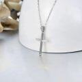 wholesale 14K White Gold Diamond-Cut Cross Pendant Necklaces for Women -  Tone Chain (Length: 16 or 18)-0-2