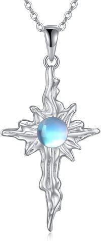 wholesale 925 Sterling Silver Moonstone Starburst Cross Pendant Necklace for Women-cross 1