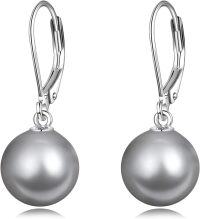 wholesale 925 Sterling Silver Grey Freshwater Cultured Pearl Leverback Dangle Drop Earrings for Women-Black Pearl-A