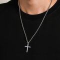 wholesale 925 Sterling Silver &  Cross Pendant with Braided Chain - Christmas/Birthday Gift for Him-0-4