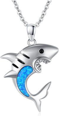 wholesale 925 Sterling Silver Blue Opal Shark Pendant Necklace for Women Girls -Shark