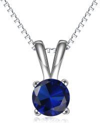 wholesale Sterling Silver Cubic Zirconia Solitaire Pendant Necklace for Women-September-Sapphire