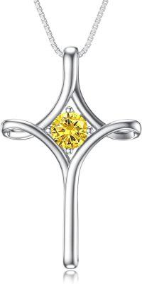 wholesale  Sterling Silver Birthstone Cross Necklace for Women Fine Jewelry Gift -11-Citrine-November