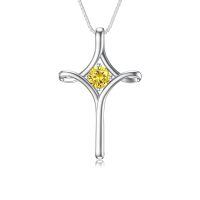 wholesale 925 Sterling Silver Birthstone Cross Necklace for Women Fine Jewelry Gift-11-Citrine-November