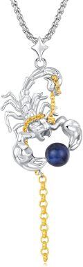 wholesale 925 Sterling Silver Scorpion Pendant with Blue Stone and Gold Chain Necklace for Men-0-0