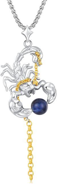 wholesale 925 Sterling Silver Scorpion Pendant with Blue Stone and Gold Chain Necklace for Men-Silver