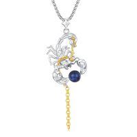 wholesale 925 Sterling Silver Scorpion Pendant with Blue Stone and Gold Chain Necklace for Men-Silver