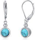 wholesale 925 Sterling Silver Turquoise Round Drop Dangle Leverback Earrings-0-0