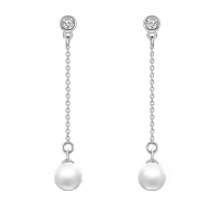 wholesale 925 Sterling Silver Round White Freshwater Pearl Dangle Earrings Wholesale for Women-White Gold