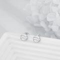 wholesale 925 Sterling Silver Aquarius Zodiac Sign Round Wave Design White Opal Stud Earrings 8mm Diameter-0-2