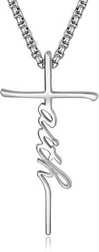 wholesale 925 Sterling Silver Faith Cross Necklace for Women Girls Catholic Christian Gifts Jewelry-Faith