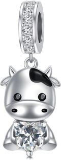 wholesale 925 Sterling Silver Cute Cow Charm With Heart Crystal-0-25