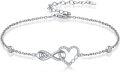 wholesale 925 Sterling Silver Heart Infinity Anklet with CZ Stones and Adjustable Clasp-0-0