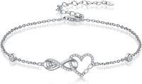 wholesale 925 Sterling Silver Heart Infinity Anklet with CZ Stones and Adjustable Clasp-Infinity Heart 1