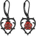 wholesale Black Metal Red Rose Heart Shape Dangle Earring Gift for Women-0-0