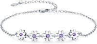 wholesale 925 Sterling Silver Purple Crystal Daisy Chain Bracelet Minimalist Fine s for Women Girls Mothers Day Birthdays Anniversaries-Purple