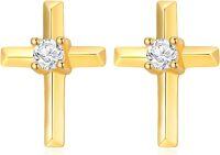 wholesale Gold 10K White Round Cut Moissanite Cross Stud Earrings Religious s for Women-Yellow Gold