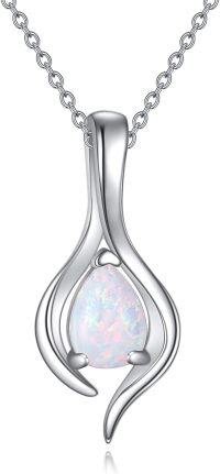 wholesale Sterling Silver Moss Agate Turquoise Larimar Aquamarine Opal Black Onyx Rose Quartz Moonstone Pendant Necklace-Opal