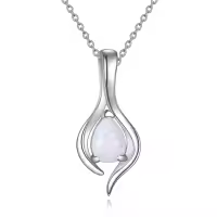 wholesale 925 Sterling Silver Moss Agate Turquoise Larimar Aquamarine Opal Black Onyx Rose Quartz Moonstone Pendant Necklace-Opal