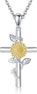 wholesale 925 Sterling Silver Sunflower Cross Pendant Necklace for Women-0-0