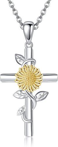 wholesale 925 Sterling Silver Sunflower Cross Pendant Necklace for Women-Sunflower