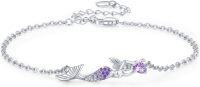 wholesale 925 Sterling Silver Purple Crystal Mermaid Turtle Charm Chain Anklet/Anklet - Bohemian Beach s for Women & Girls-01-Mermaid（2-Purple CZ）