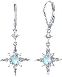 wholesale 925 Sterling Silver Star Opal Leverback Drop Earrings-Star Moonstone Leverback Earrings