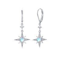 wholesale 925 Sterling Silver Star Opal Leverback Drop Earrings-Star Moonstone Leverback Earrings