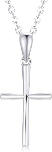 wholesale 14K White Gold Polished Cross Pendant Chain Necklace for Women Girls 20 + Extender-White Gold White Gold