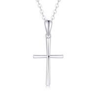 wholesale 14K White Gold Polished Cross Pendant Chain Necklace for Women Girls 20 + Extender-White Gold White Gold