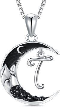 wholesale Sterling Silver Black Moon A Z Initial Necklace 26 Letter Pendant-Letter-T
