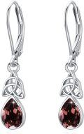 wholesale 925 Sterling Silver Tear Drop Garnet and Trinity Knot Dangle Earrings for Women-0-0