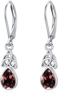 wholesale 925 Sterling Silver Tear Drop Garnet and Trinity Knot Dangle Earrings for Women-Coffee