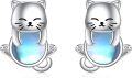 wholesale 925 Sterling Silver Moonstone Yoga Cat Stud Earrings-0-0