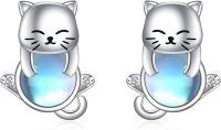 wholesale 925 Sterling Silver Moonstone Yoga Cat Stud Earrings-cat