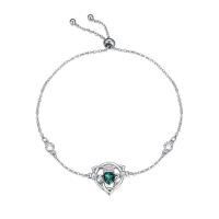 wholesale 925 Sterling Silver Emerald Claddagh Bolo Bracelet with Celtic Knot and CZ Stones Gift for Her-Claddagh