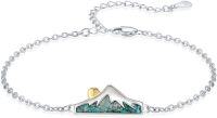 wholesale Sterling Silver & Turquoise White Turquoise Mountain Bracelet with Gold Plated Sun Charm for Women-Mountain
