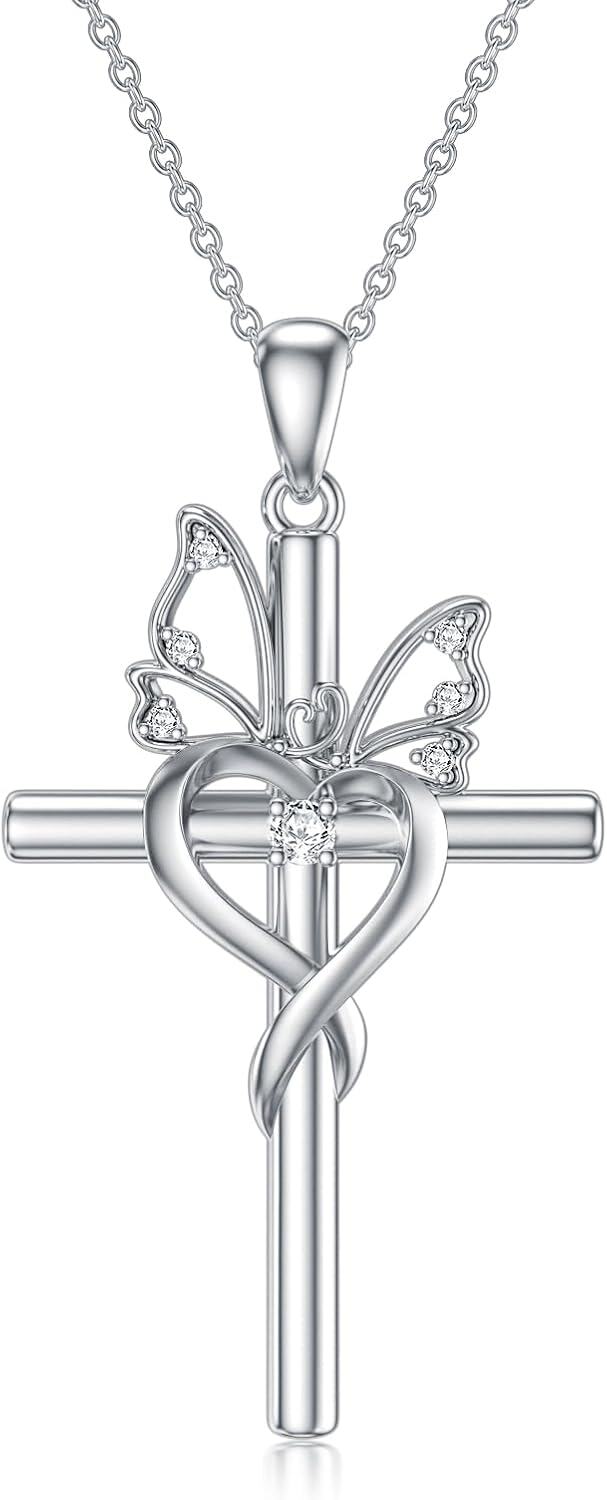 Sterling Silver Diamond Cross Necklace for Women-Type 15
