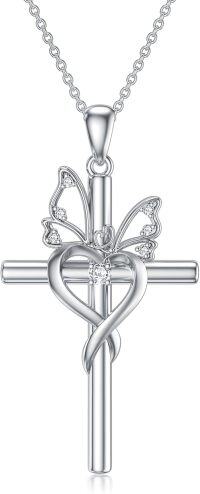 wholesale 925 Sterling Silver Heart-Shaped Butterfly Pendant with Cubic Zirconia Necklaces for Women s-Type 15