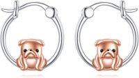 wholesale 925 Sterling Silver Bulldog Huggie Hoop Earrings for Women Girls  48x36mm-French Bulldog