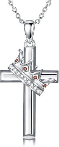 wholesale 925 Sterling Silver Birthstone Crown Cross Pendant Necklace for Women-01-January